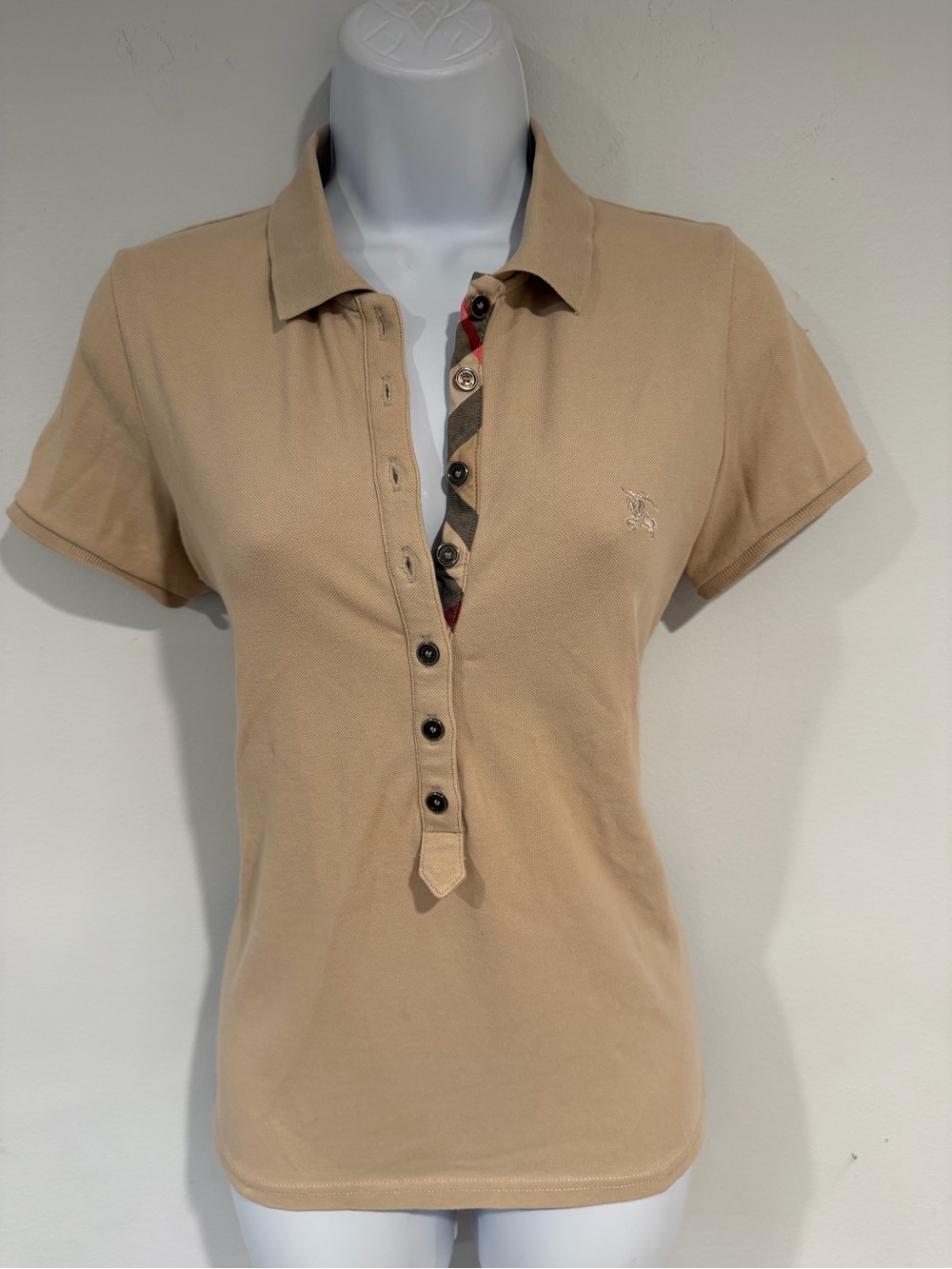 Burberry Brit Authentic Tan  Polo Top with Check Placket⭐️